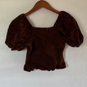 american eagle brown ruffled crop top | size: S